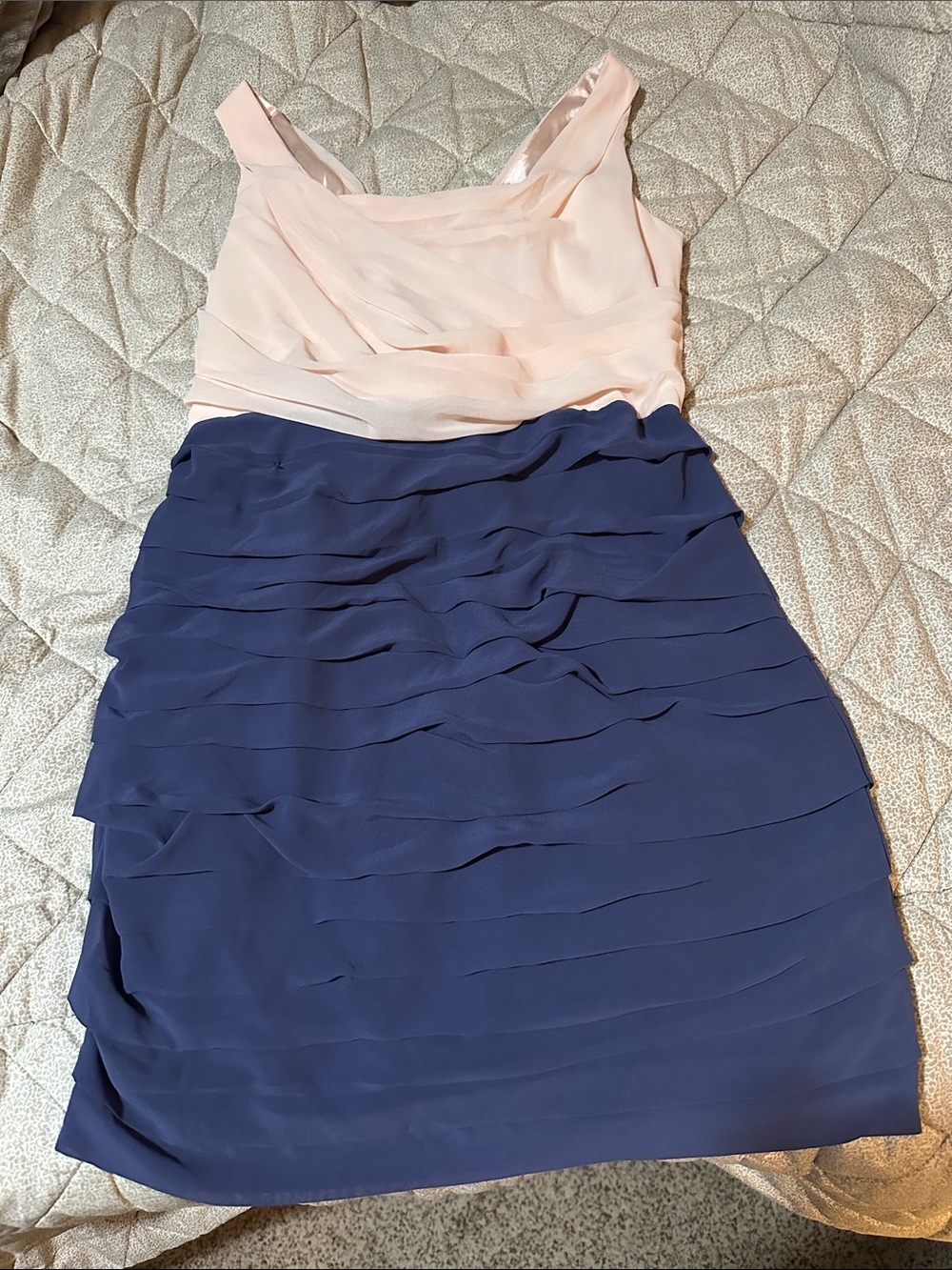 Express Two-Tone Pink and Navy Ruffled Midi Dress